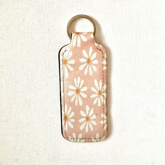 Daisies Pink Chapstick Holder Keychain Ring / Boho Lip Balm Holder Accessory - Picture 3 of 3